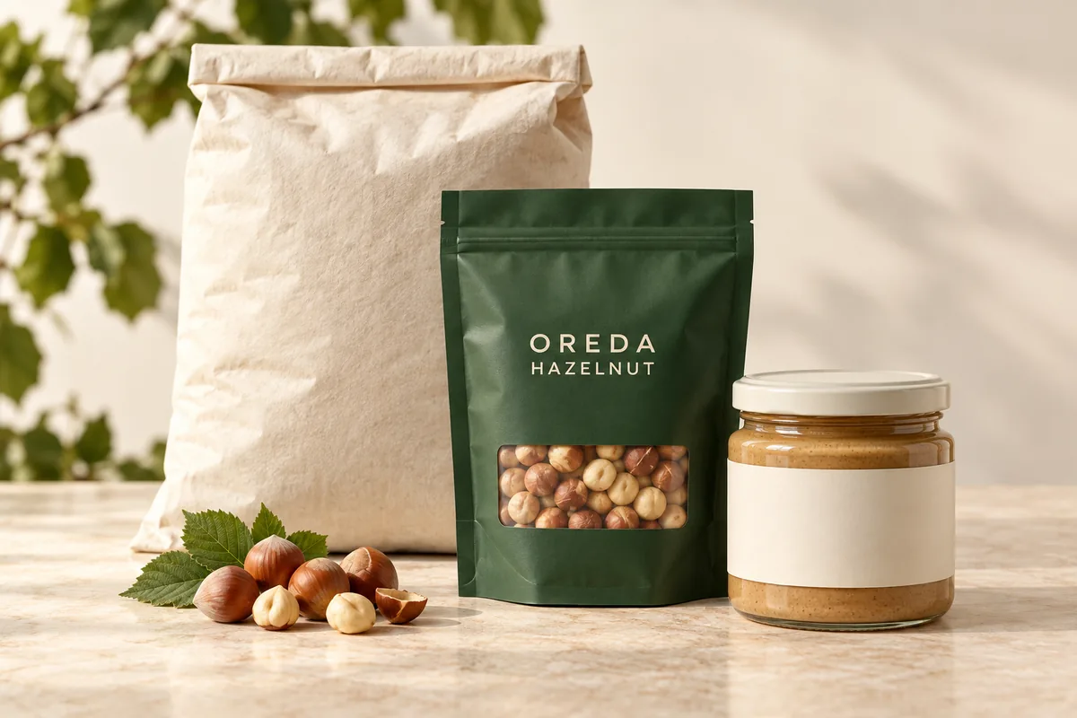 Büyük ambalaj, Oreda Hazelnut paketi ve markaya özel kavanoz örneği
